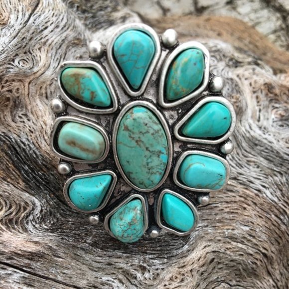Buckarootique Jewelry - Big!! Natural Stone Western Rodeo Style Ring